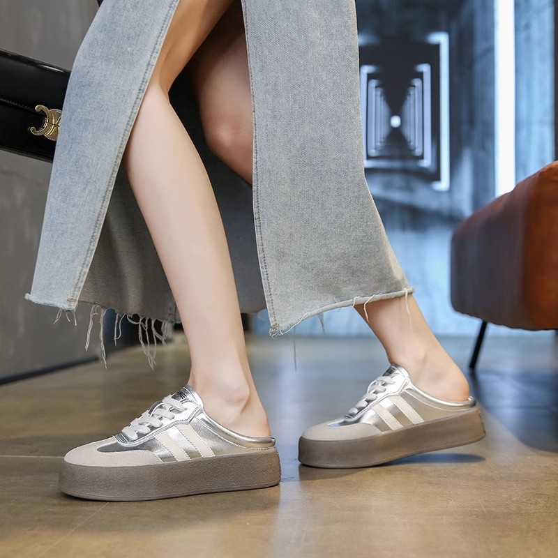 Șlapi femei cu degetul închis, slip-on, talpă groasă EVA, vârf rotund, superior și căptușeală din Super Fiber, primăvara 2025, turnare prin injecție, Ni Duoyu