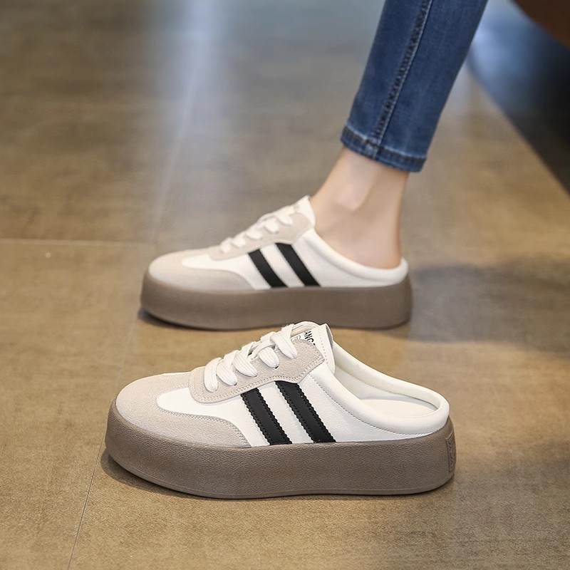 Șlapi femei cu degetul închis, slip-on, talpă groasă EVA, vârf rotund, superior și căptușeală din Super Fiber, primăvara 2025, turnare prin injecție, Ni Duoyu