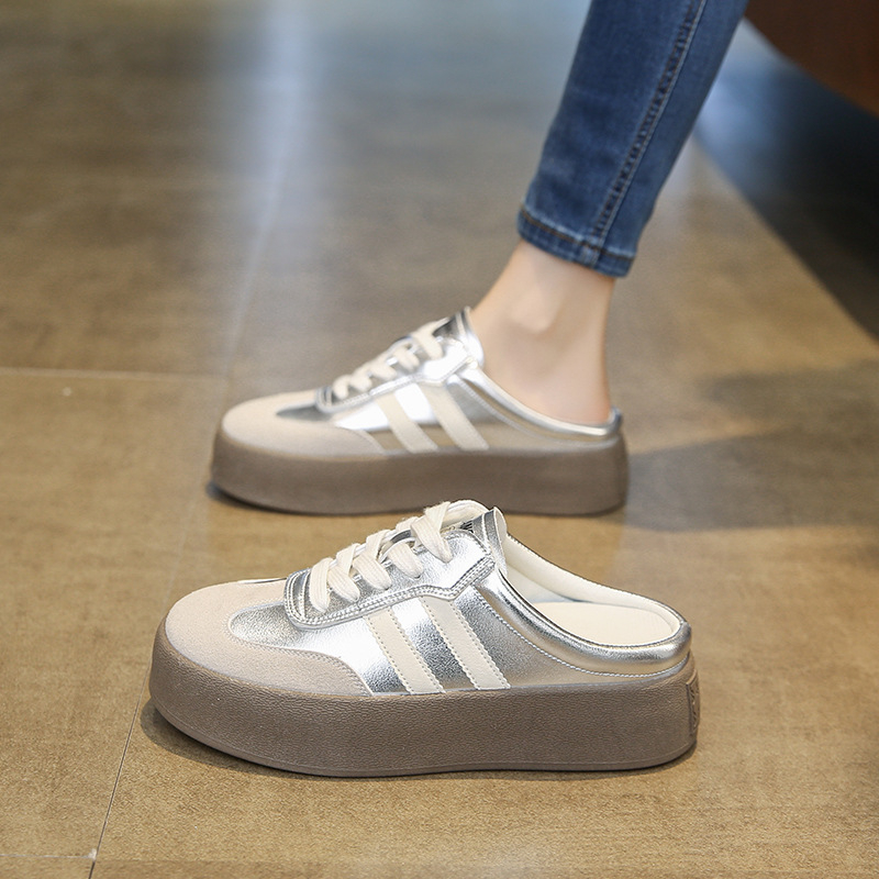 Șlapi femei cu degetul închis, slip-on, talpă groasă EVA, vârf rotund, superior și căptușeală din Super Fiber, primăvara 2025, turnare prin injecție, Ni Duoyu