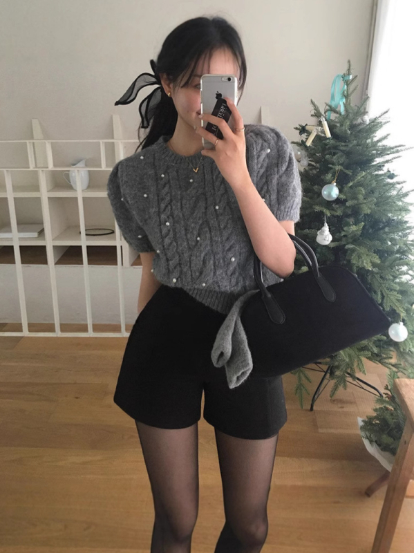 Pantaloni casual din poliester, talie înaltă, lungime 3/4, croială dreaptă, micro-elastic