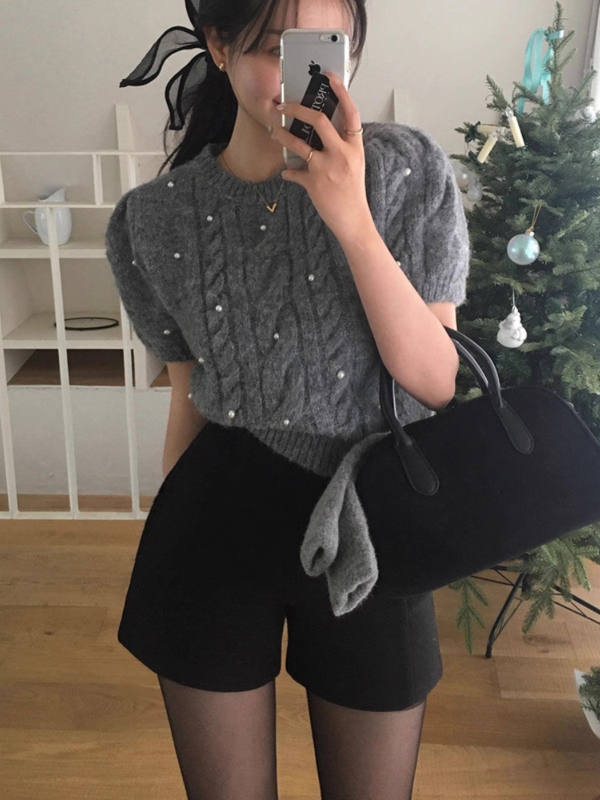 Pantaloni casual din poliester, talie înaltă, lungime 3/4, croială dreaptă, micro-elastic