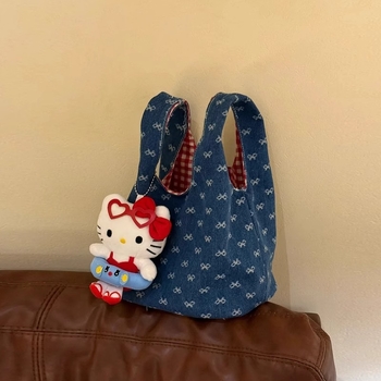 Unisex kanvas bucket-kott denim voodiga ja kahekordsete õlarihmadega