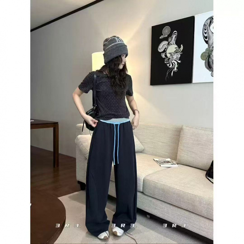 Pantaloni femei cu detalii patchwork, croiți drept, largi, talie înaltă, micro-elastici, toamnă 2025