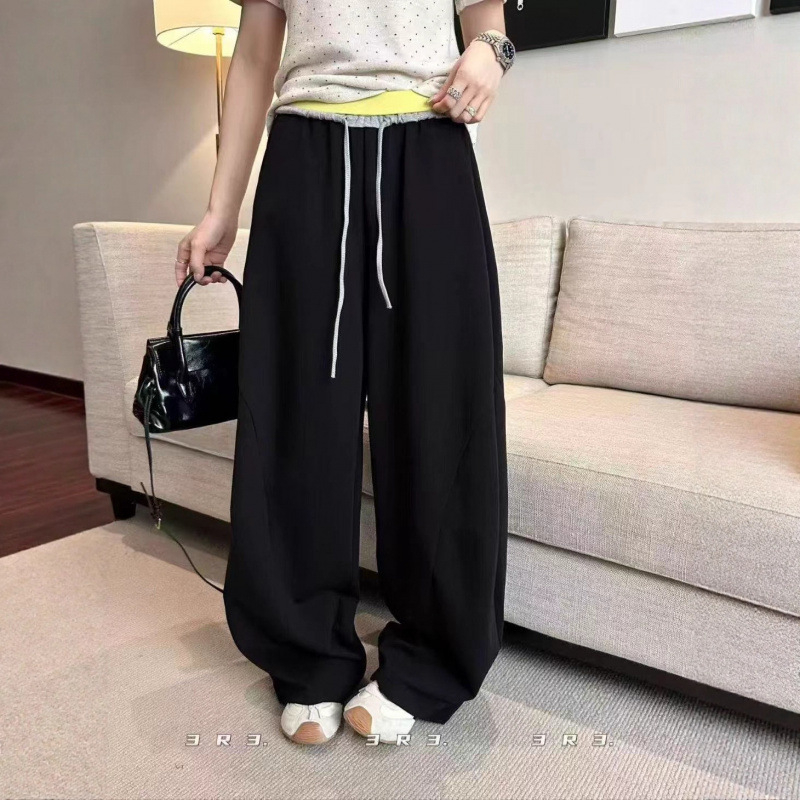 Pantaloni femei cu detalii patchwork, croiți drept, largi, talie înaltă, micro-elastici, toamnă 2025