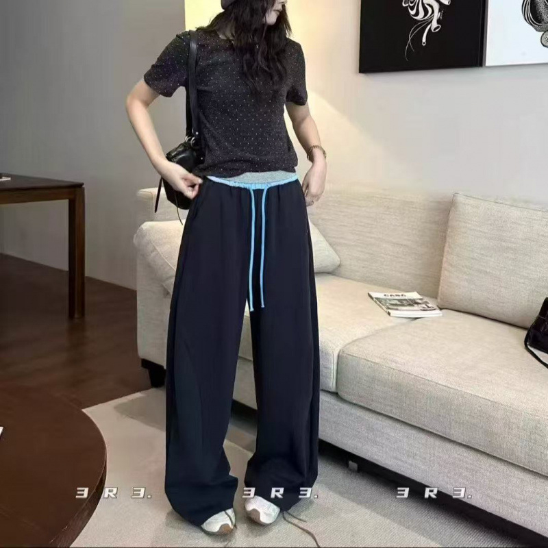 Pantaloni femei cu detalii patchwork, croiți drept, largi, talie înaltă, micro-elastici, toamnă 2025