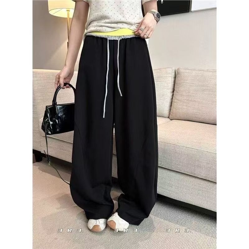 Pantaloni femei cu detalii patchwork, croiți drept, largi, talie înaltă, micro-elastici, toamnă 2025