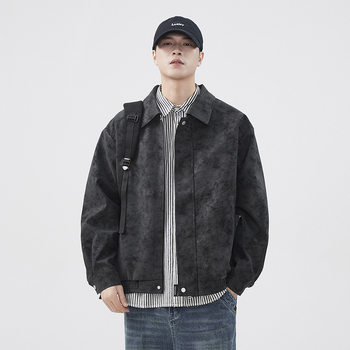 PU nahkjakk imitateeritud tie-dye, vaba lõige, tõmblukk, lappe kaelus