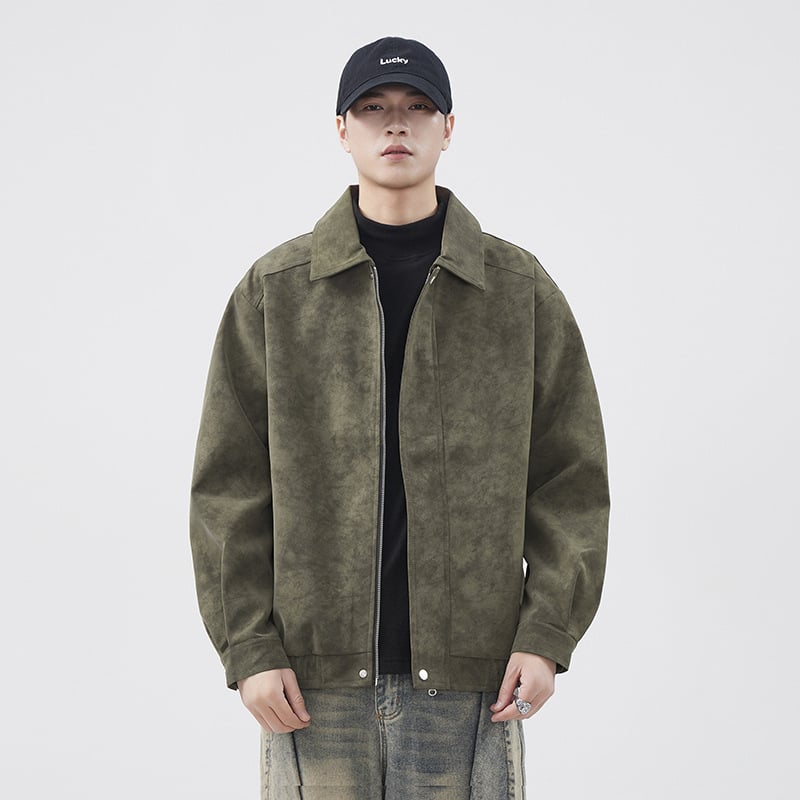 PU nahkjakk imitateeritud tie-dye, vaba lõige, tõmblukk, lappe kaelus