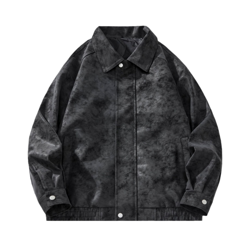 PU nahkjakk imitateeritud tie-dye, vaba lõige, tõmblukk, lappe kaelus