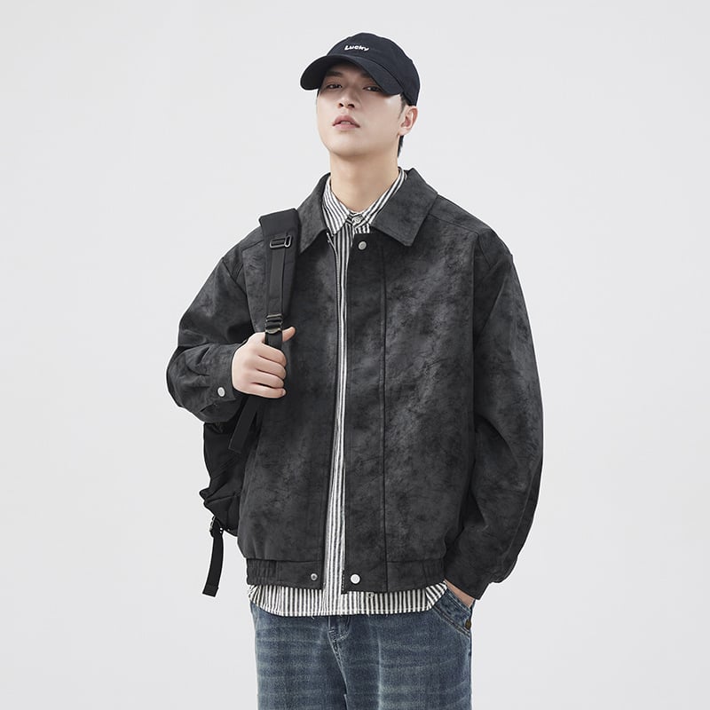 PU nahkjakk imitateeritud tie-dye, vaba lõige, tõmblukk, lappe kaelus