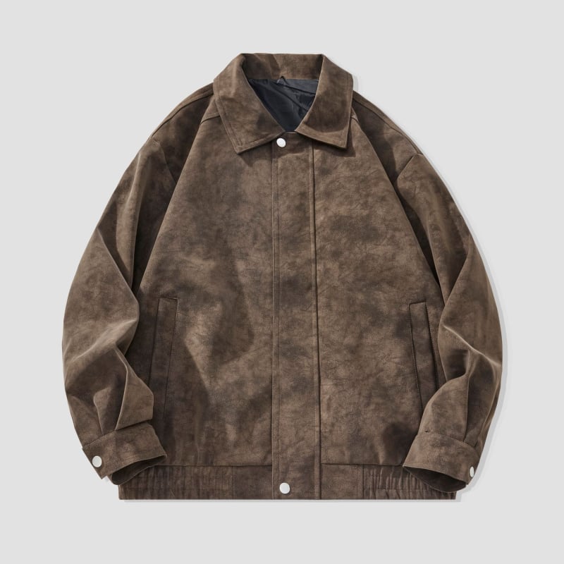 PU nahkjakk imitateeritud tie-dye, vaba lõige, tõmblukk, lappe kaelus