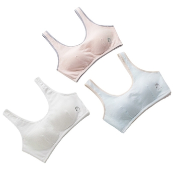 Sutien de antrenament din bumbac pentru fete 9–13 ani, cupe pline și cupe modelate subțiri, bretele fixe duble