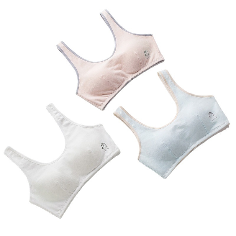 Sutien de antrenament din bumbac pentru fete 9–13 ani, cupe pline și cupe modelate subțiri, bretele fixe duble