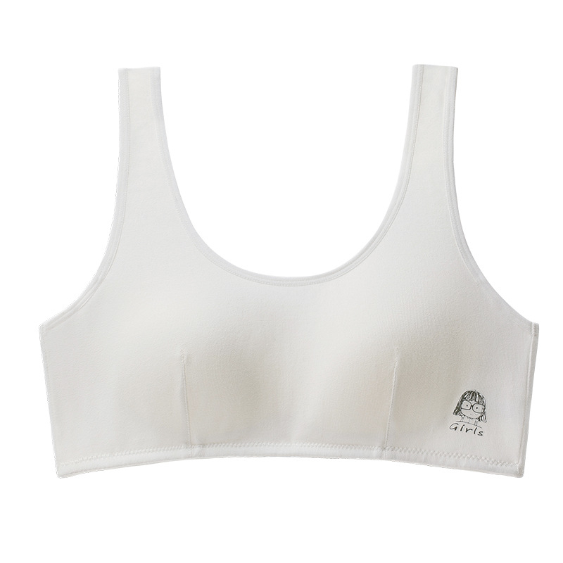 Sutien de antrenament din bumbac pentru fete 9–13 ani, cupe pline și cupe modelate subțiri, bretele fixe duble