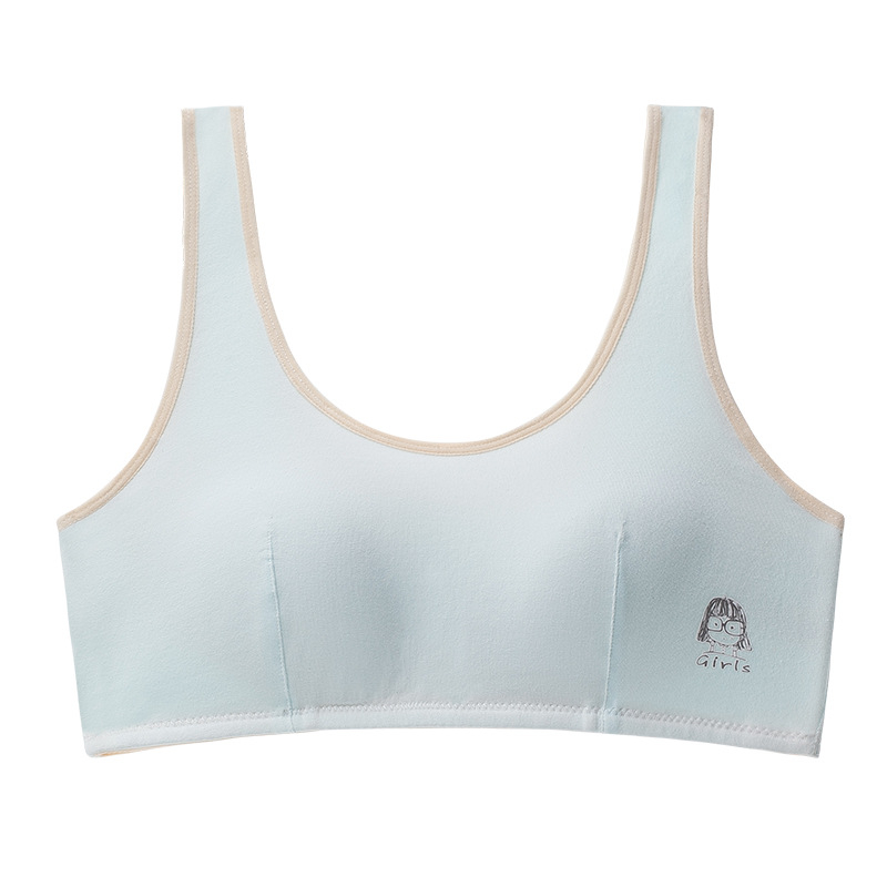 Sutien de antrenament din bumbac pentru fete 9–13 ani, cupe pline și cupe modelate subțiri, bretele fixe duble