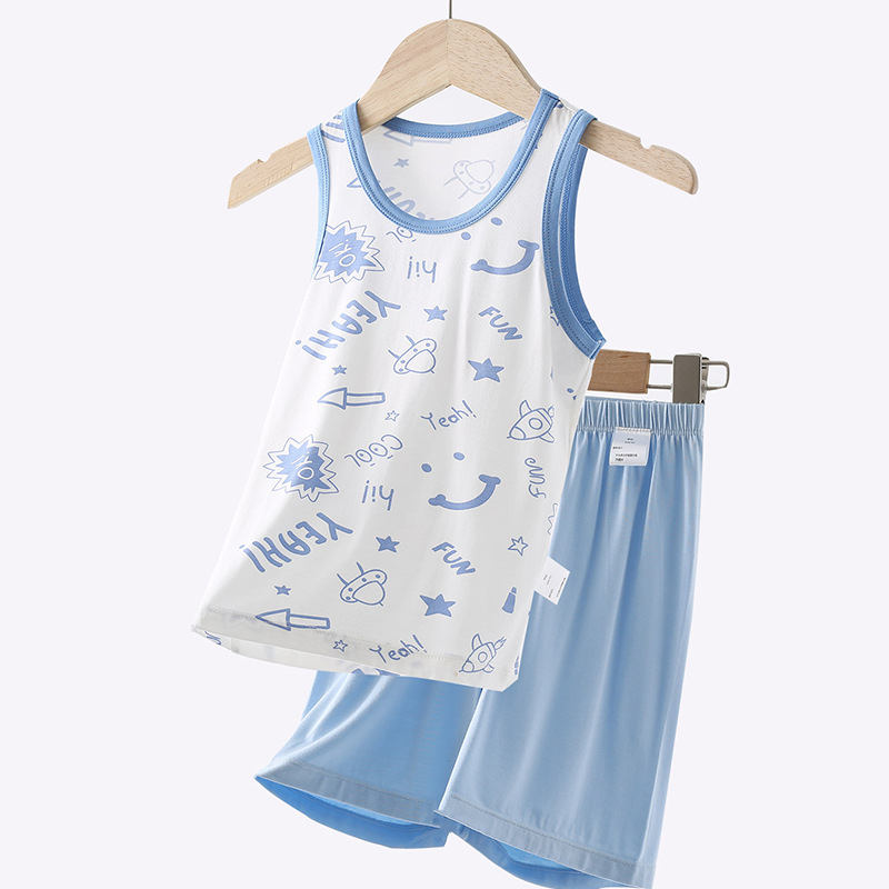 Gyerekeknek szóló hálóruha-szett, modal anyag, koreai stílusú ujjatlan felső, vékony (170g modal; 95% modal, 5% spandex; nedvességelvezető)