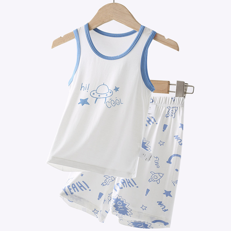 Gyerekeknek szóló hálóruha-szett, modal anyag, koreai stílusú ujjatlan felső, vékony (170g modal; 95% modal, 5% spandex; nedvességelvezető)