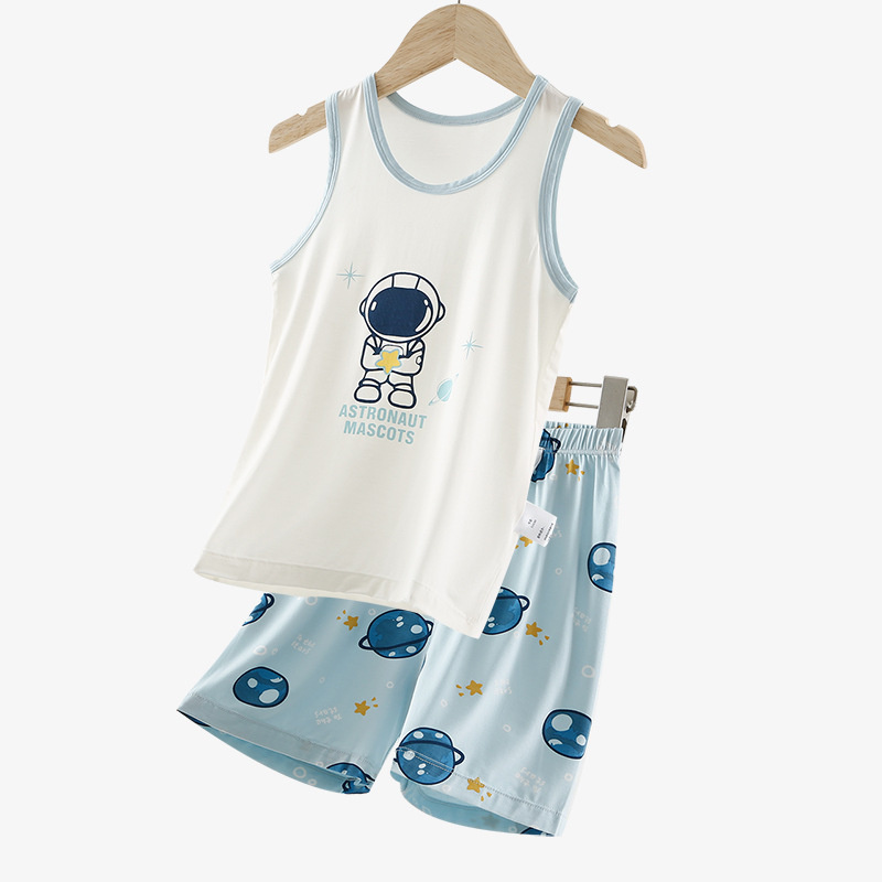 Gyerekeknek szóló hálóruha-szett, modal anyag, koreai stílusú ujjatlan felső, vékony (170g modal; 95% modal, 5% spandex; nedvességelvezető)