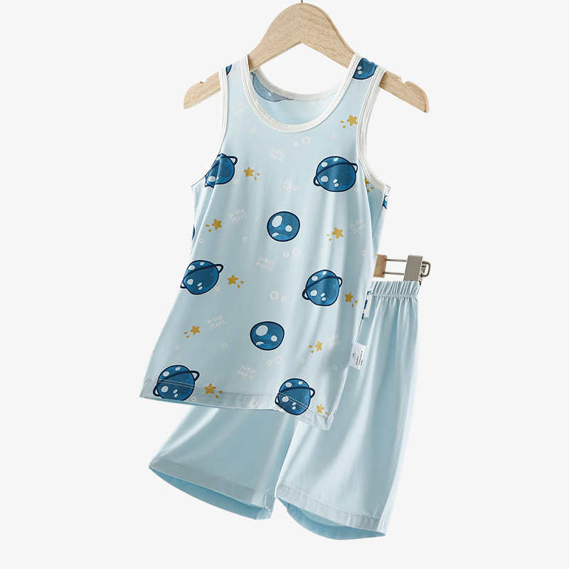 Gyerekeknek szóló hálóruha-szett, modal anyag, koreai stílusú ujjatlan felső, vékony (170g modal; 95% modal, 5% spandex; nedvességelvezető)