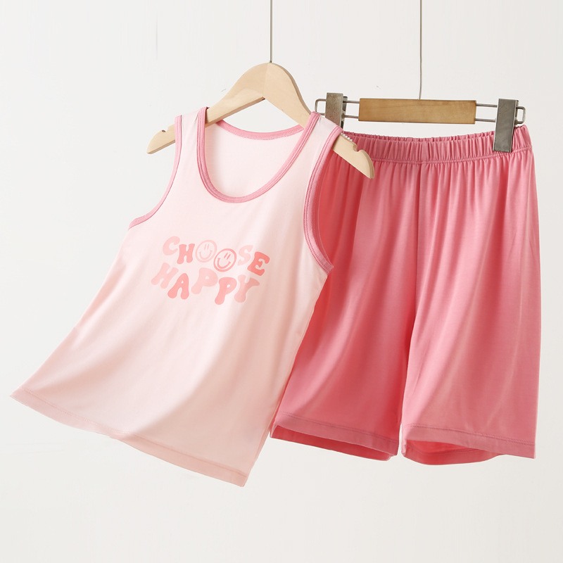 Gyerekeknek szóló hálóruha-szett, modal anyag, koreai stílusú ujjatlan felső, vékony (170g modal; 95% modal, 5% spandex; nedvességelvezető)