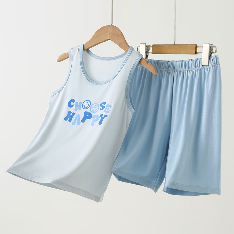 Gyerekeknek szóló hálóruha-szett, modal anyag, koreai stílusú ujjatlan felső, vékony (170g modal; 95% modal, 5% spandex; nedvességelvezető)