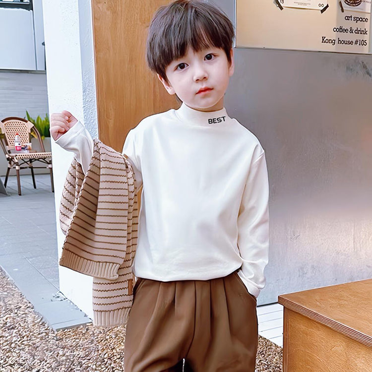 Детска термо базова риза с висока яка, принт в корейски Mori стил, полиестер 95% + химическо влакно, зима 2025, унисекс, за деца 3–8 г