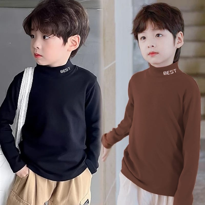 Детска термо базова риза с висока яка, принт в корейски Mori стил, полиестер 95% + химическо влакно, зима 2025, унисекс, за деца 3–8 г