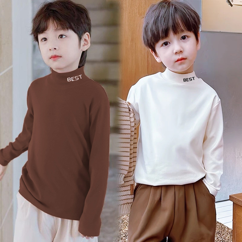 Детска термо базова риза с висока яка, принт в корейски Mori стил, полиестер 95% + химическо влакно, зима 2025, унисекс, за деца 3–8 г