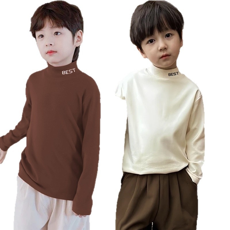 Детска термо базова риза с висока яка, принт в корейски Mori стил, полиестер 95% + химическо влакно, зима 2025, унисекс, за деца 3–8 г