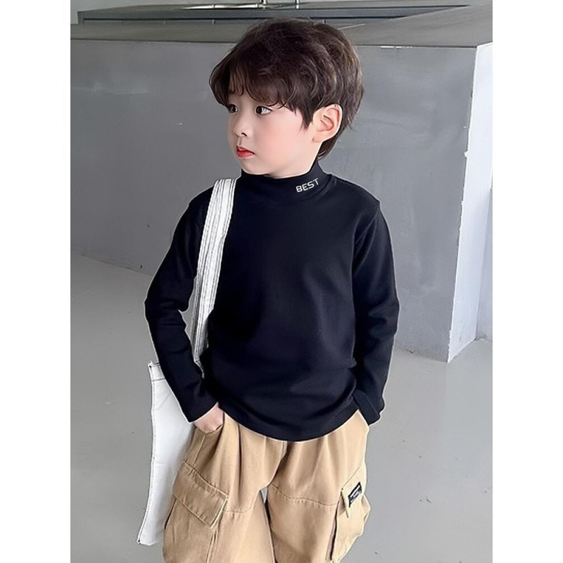 Детска термо базова риза с висока яка, принт в корейски Mori стил, полиестер 95% + химическо влакно, зима 2025, унисекс, за деца 3–8 г