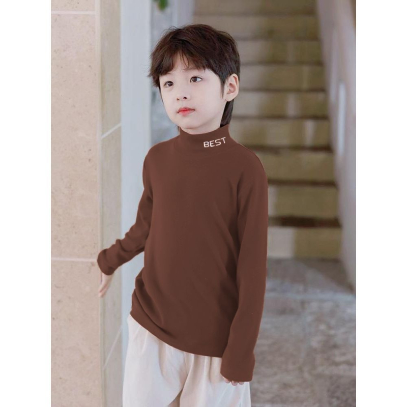 Детска термо базова риза с висока яка, принт в корейски Mori стил, полиестер 95% + химическо влакно, зима 2025, унисекс, за деца 3–8 г