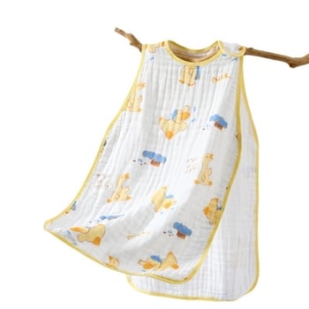 Sac de dormit pentru sugari și copii — stil vestă fără mâneci, material din bumbac 100%, model desen animat, antibacterian și absorbant de umezeală, potrivit pentru vară, primăvară și toamnă