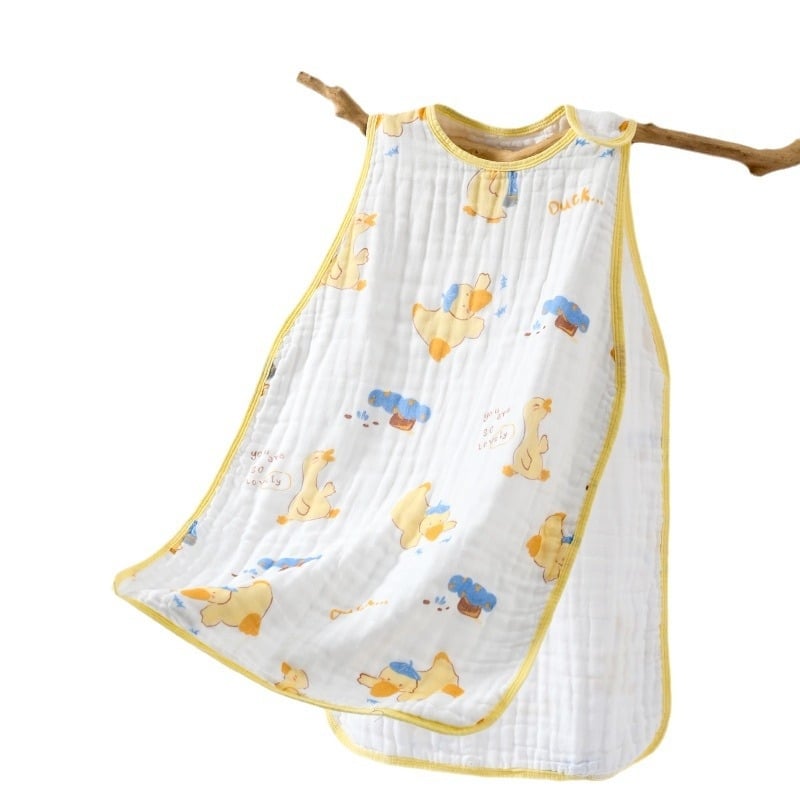 Sac de dormit pentru sugari și copii — stil vestă fără mâneci, material din bumbac 100%, model desen animat, antibacterian și absorbant de umezeală, potrivit pentru vară, primăvară și toamnă
