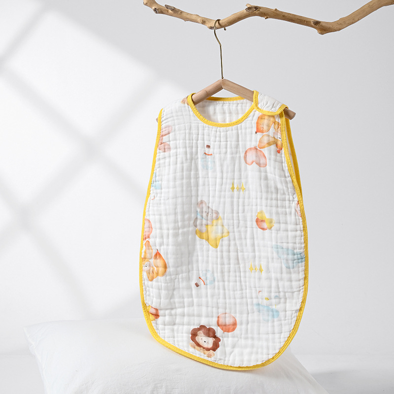 Sac de dormit pentru sugari și copii — stil vestă fără mâneci, material din bumbac 100%, model desen animat, antibacterian și absorbant de umezeală, potrivit pentru vară, primăvară și toamnă