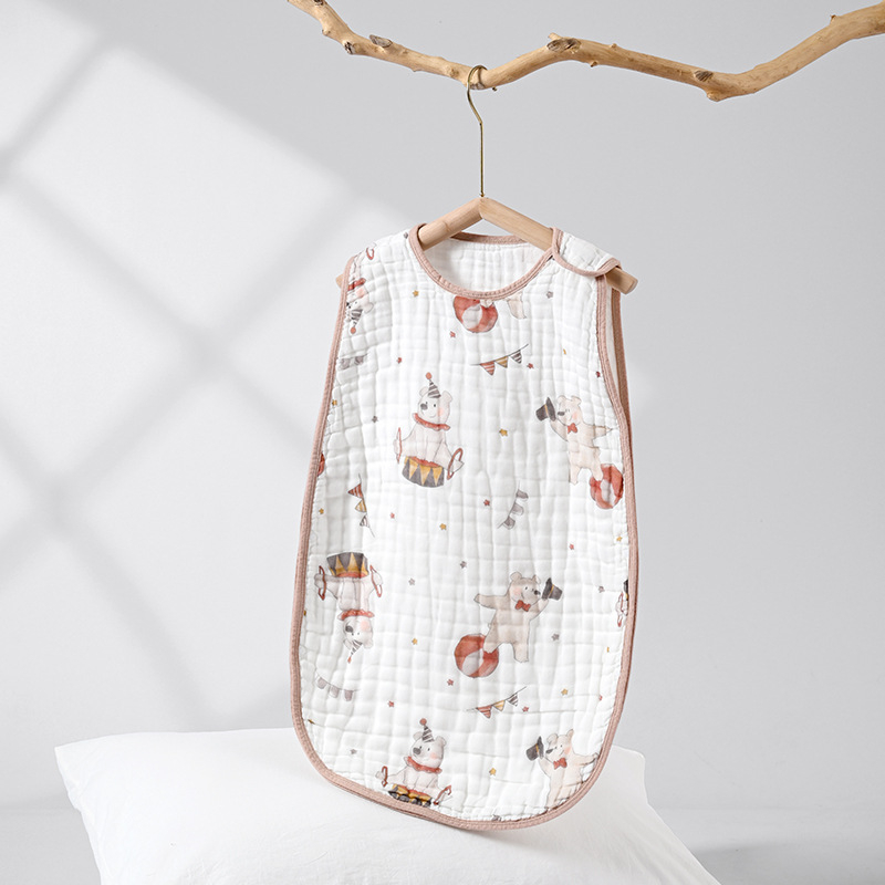 Sac de dormit pentru sugari și copii — stil vestă fără mâneci, material din bumbac 100%, model desen animat, antibacterian și absorbant de umezeală, potrivit pentru vară, primăvară și toamnă