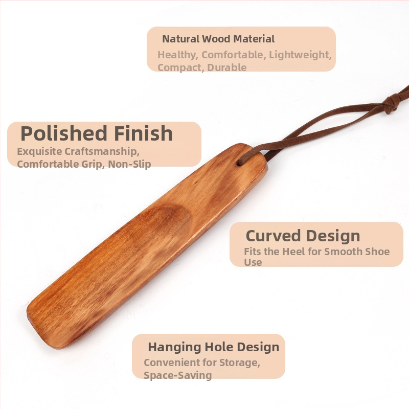 Solid Wood Shoehorn — Home Use, Lazy Shoe-Wearing Tool, Portable Travel Accessory (Model: Solid Wood Shoehorn; Style: Shoehorn; Dimensions: All yards; Suitable seasons: Summer, Spring, Autumn, Winter)