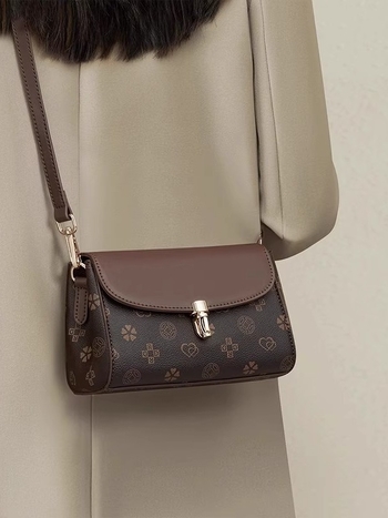 Geantă crossbody cu imprimeu retro, textură PU, formă pătrată, buzunar interior cu fermoar, căptușeală din poliester, două curele, pentru purtare zilnică, vara 2025