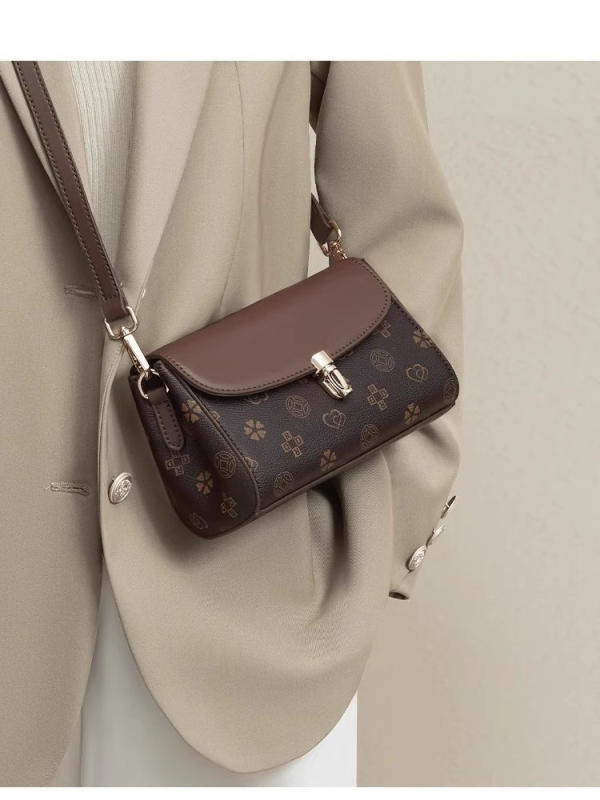 Geantă crossbody cu imprimeu retro, textură PU, formă pătrată, buzunar interior cu fermoar, căptușeală din poliester, două curele, pentru purtare zilnică, vara 2025