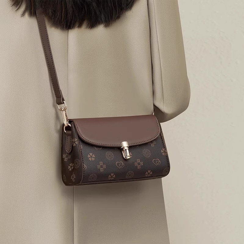 Geantă crossbody cu imprimeu retro, textură PU, formă pătrată, buzunar interior cu fermoar, căptușeală din poliester, două curele, pentru purtare zilnică, vara 2025