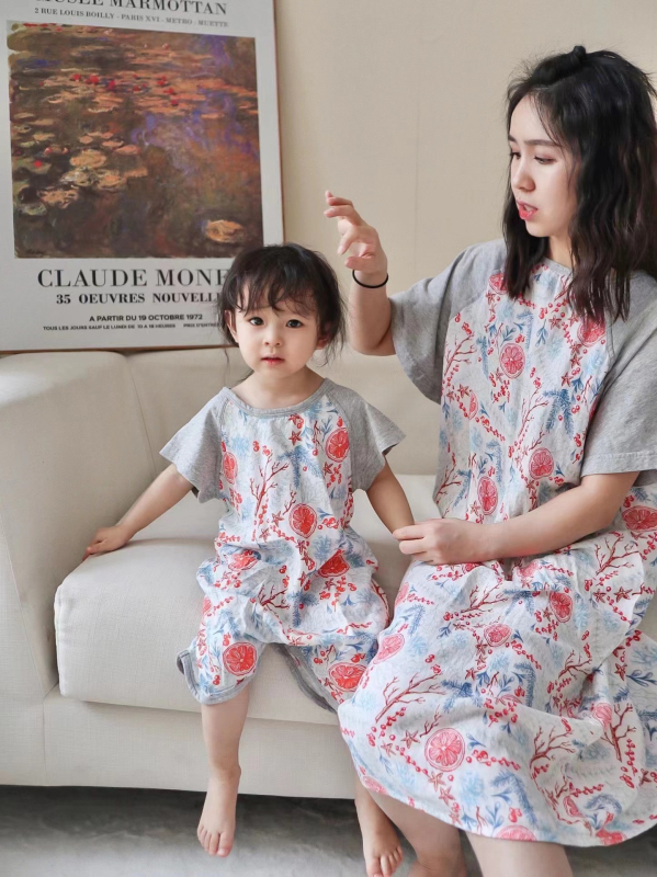 Rodič-dieťa pyžamo z bambusu a bavlny – ľahké, karikatúrny vzor, bambusovo-bavlnená podšívka, leto