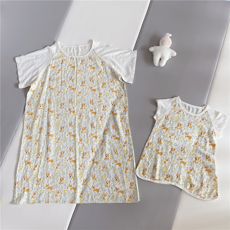 Rodič-dieťa pyžamo z bambusu a bavlny – ľahké, karikatúrny vzor, bambusovo-bavlnená podšívka, leto