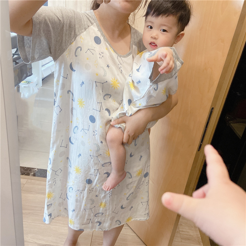 Rodič-dieťa pyžamo z bambusu a bavlny – ľahké, karikatúrny vzor, bambusovo-bavlnená podšívka, leto