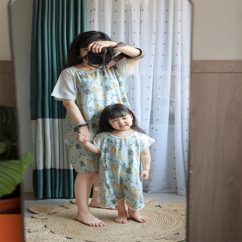 Rodič-dieťa pyžamo z bambusu a bavlny – ľahké, karikatúrny vzor, bambusovo-bavlnená podšívka, leto