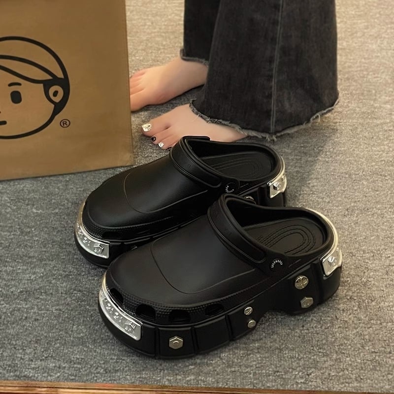 Papuci de grădină pentru femei, Crocs-stil, talpă groasă de 8 cm, vârf închis, EVA pe suprafață și talpă, antiderapant și control al mirosului