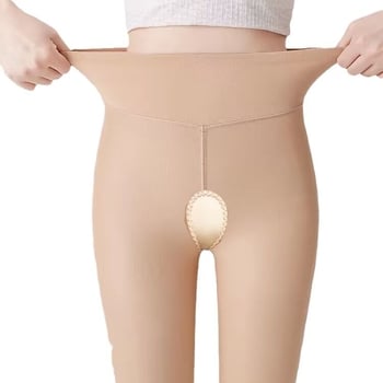 Colanți pantyhose din nylon cu crotch deschis, ridicare fesieri și modelare, căptușeală fleece, grosime medie, culoare uni, stil sexy