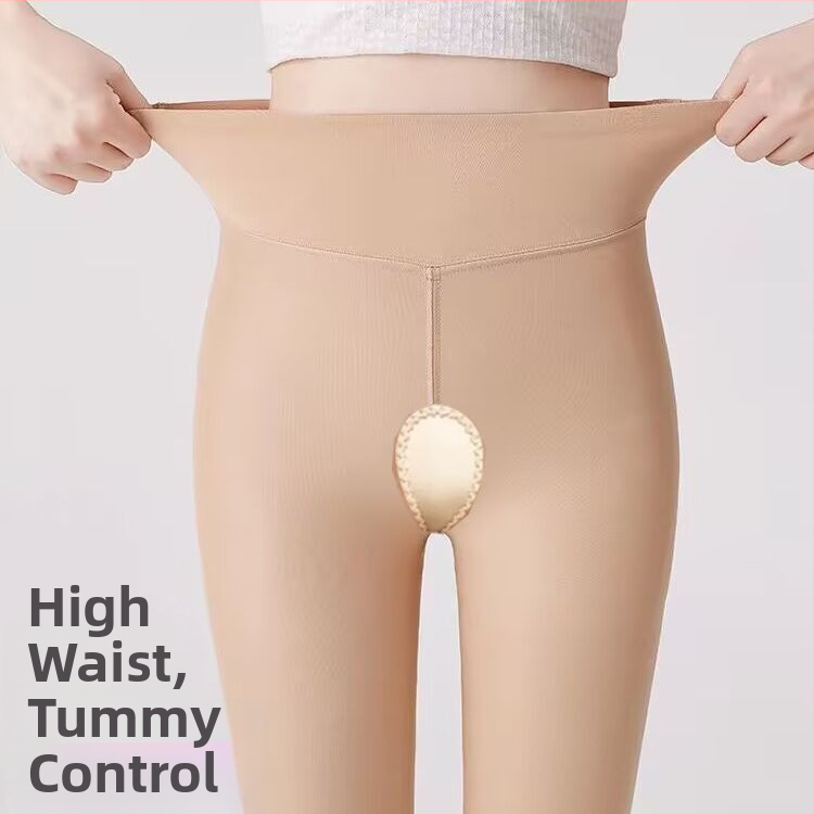 Colanți pantyhose din nylon cu crotch deschis, ridicare fesieri și modelare, căptușeală fleece, grosime medie, culoare uni, stil sexy