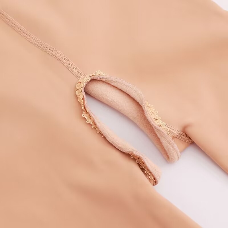 Colanți pantyhose din nylon cu crotch deschis, ridicare fesieri și modelare, căptușeală fleece, grosime medie, culoare uni, stil sexy