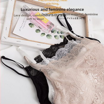 Siidist strapless bustier pitsiga, padi, õhuke kujundatud kauss, prantsuse stiil selja