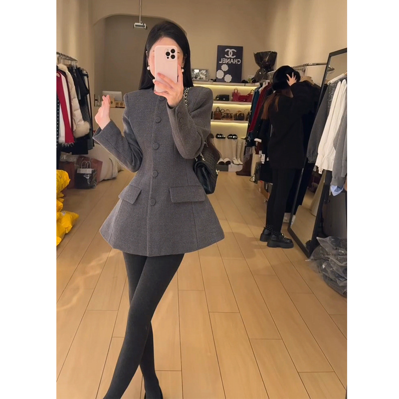 Női chenille zakó prém gallérral, Hepburn-stílusú retro, karcsú szabás, rövid hossz, egysoros gombolás