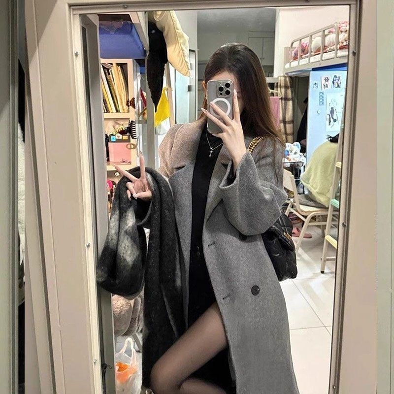 Női chenille kabát, középhosszú, japán–koreai lazító stílus, hosszú ujjú, zsebek és gombok, spandex tartalom alatt 30%